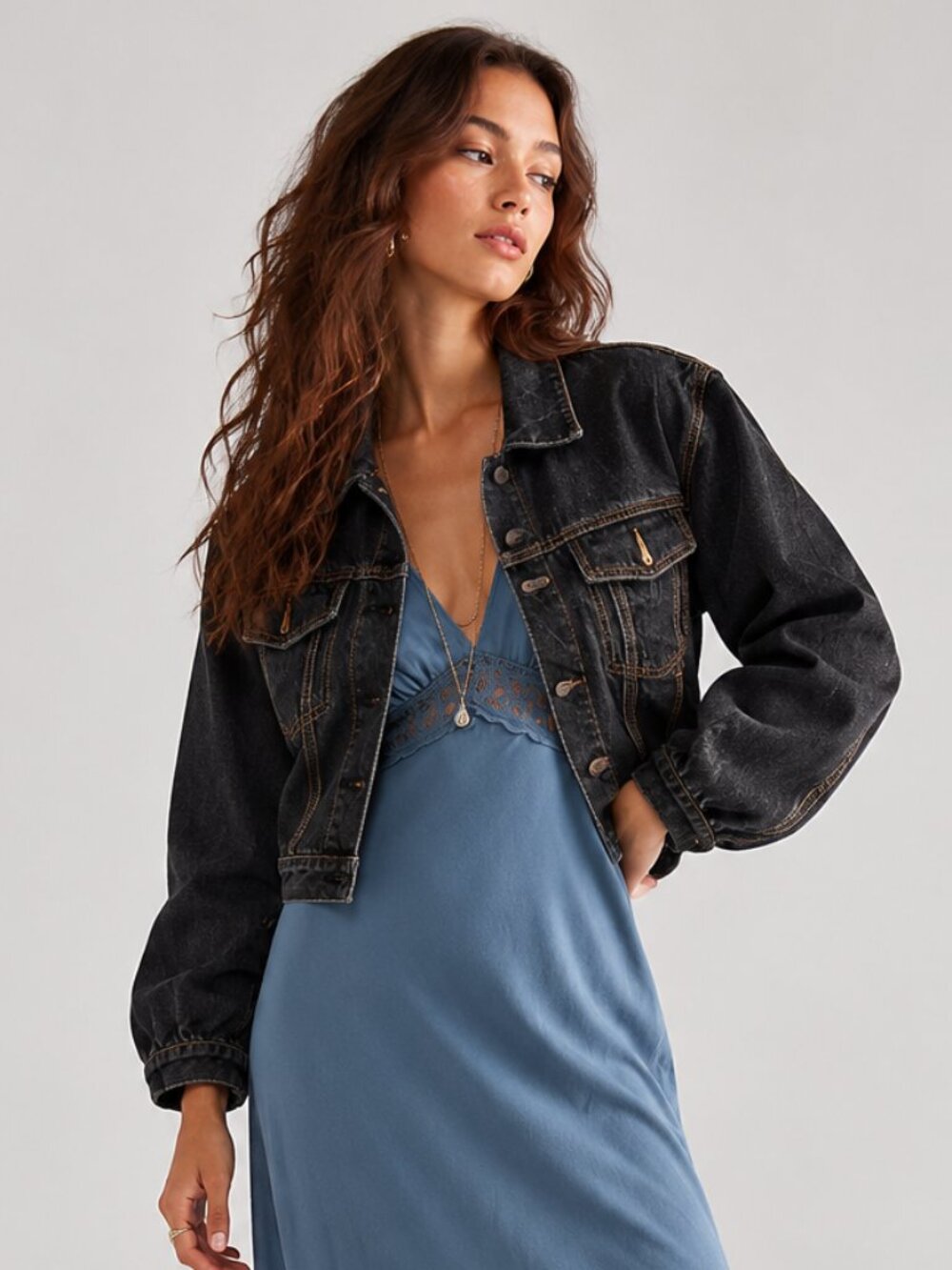 Gap Washed Black Cropped Denim Trucker Jacket Heavyweight 90s Grunge